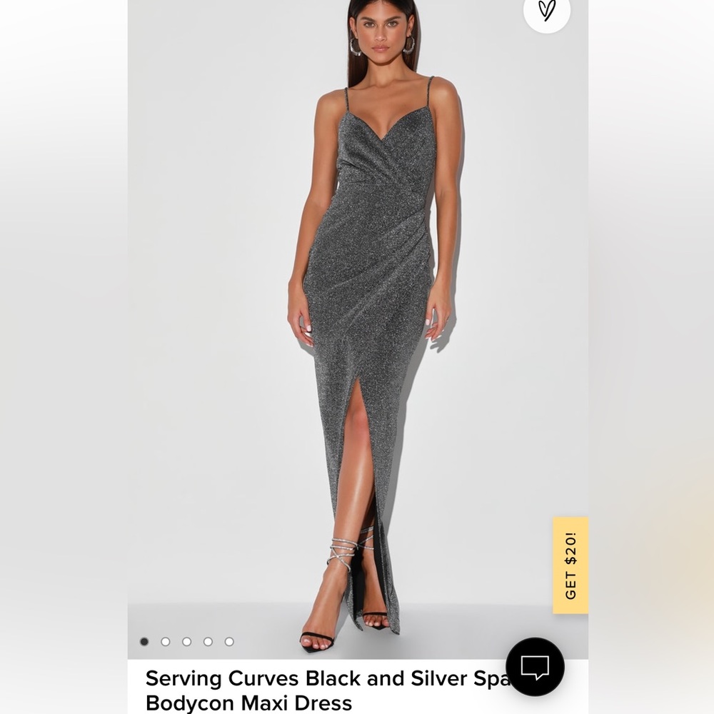 Lulus Serving Curves Black and Silver Sparkly Bodycon Maxi Dress